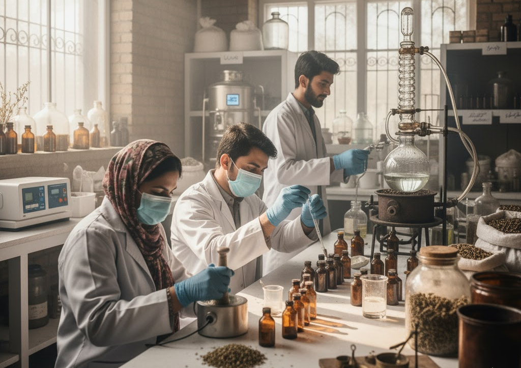 Scientist holding a plant in a lab